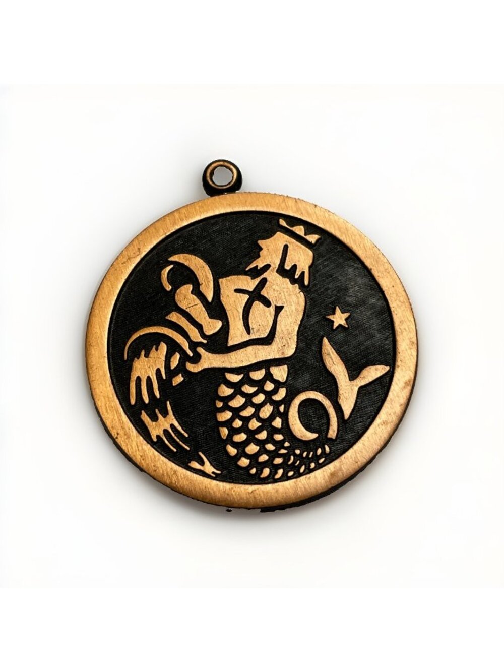 Vintage Signed Coppercraft Guild Solid Copper Pendant Merman Mermaid Man